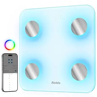 Alcedo Smart Body Fat Scale, Digital Scale with BMI, Fat Percentage, Muscle Mass, Color-Changing with Weight Variation, 400 lb, Bluetooth
