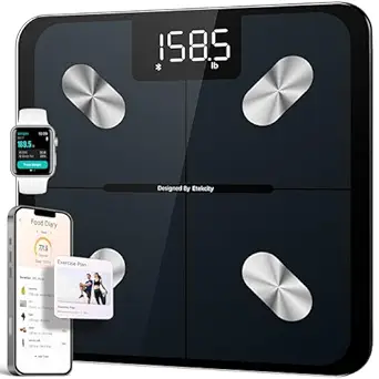 Etekcity Smart Scale for Body Weight, FSA&HSA Eligible, Bathroom Digital Weighing Scale with BMI, Body Fat, Muscle Mass, Accurate Bluetooth Home User Health Equipment Sync Apps, LED, Tempered glass