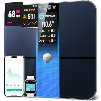 RunStar Scale for Body Weight, Precision Digital Bathroom Smart Scale with 3.5" TFT Color Large Display for BMI Muscle Mass Heart Rate, 22 Body Composition Analyzer Sync APP, 400lb