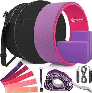Yoga Wheel Set 11-in-1,Back Roller & 2 Blocks with Strap,Resistance Bands,Jump Rope,Carrying Bag,Perfect Yoga Back Wheel Accessory Starter Kit for Beginner, Stretching, Improving Backbends