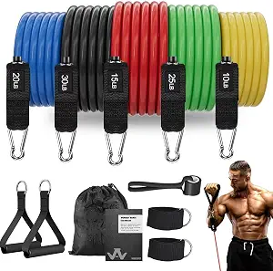 WHATAFIT Resistance Bands, Exercise Bands with Handles, Workout Bands for Working Out, Fitness Bands Set for Home Gym Full Body Strength Training, Muscle Tone, Yoga & Stretching