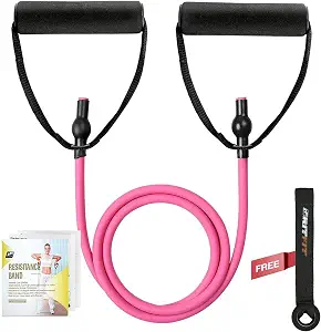 RitFit Single Resistance Exercise Band with Comfortable Handles - Ideal for Physical Therapy, Strength Training, Muscle Toning - Foam Padding Door Anchor and Starter Guide Included