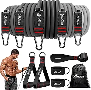 HPYGN Resistance Bands, Exercise Bands with Handles, Fitness Bands, Workout Bands with Door Anchor and Ankle Straps, for Heavy Resistance Training, Physical Therapy, Shape Body, Yoga, Home Workout Set